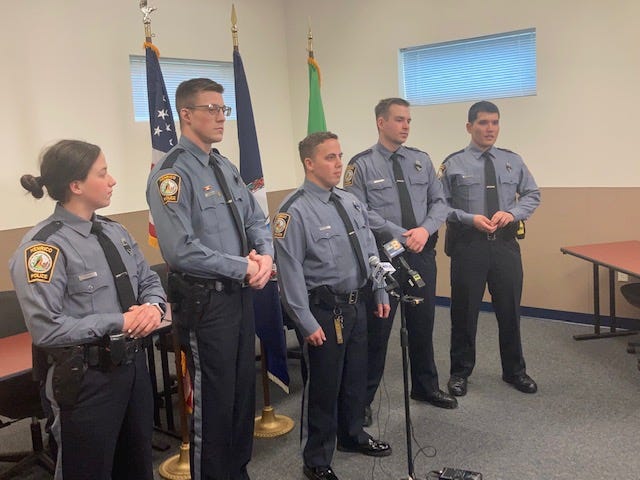 Academy classmates from nearest to furthest - Officers Grace Crook, Chip Sturek, Matthew Cayne, Tyler Eakes and Monteza Mahmouri