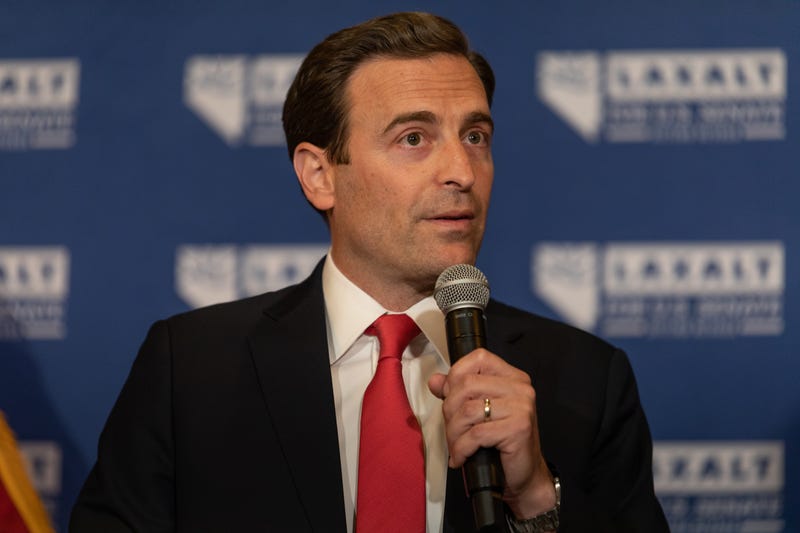 Republican candidate for U.S. Senate Adam Laxalt speaks to a crowd at an election night event on June 14, 2022 in Reno, Nevada.