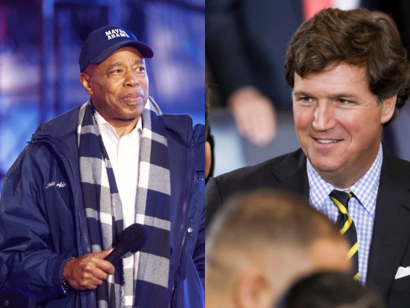 Mayor Eric Adams (L) sat down with Tucker Carlson (R) for an interview on his network that will air on Tuesday evening.