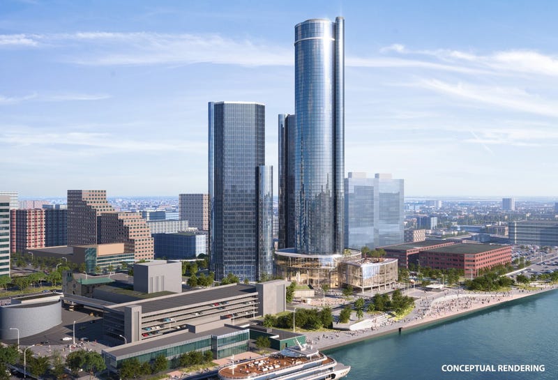 The Renaissance Center plan is seen in a rendering