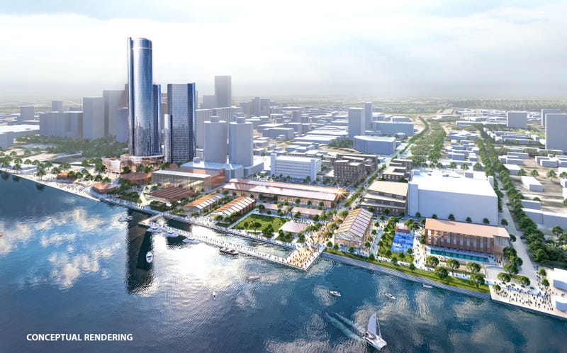 Aerial rendering of redeveloped Renaissance Center