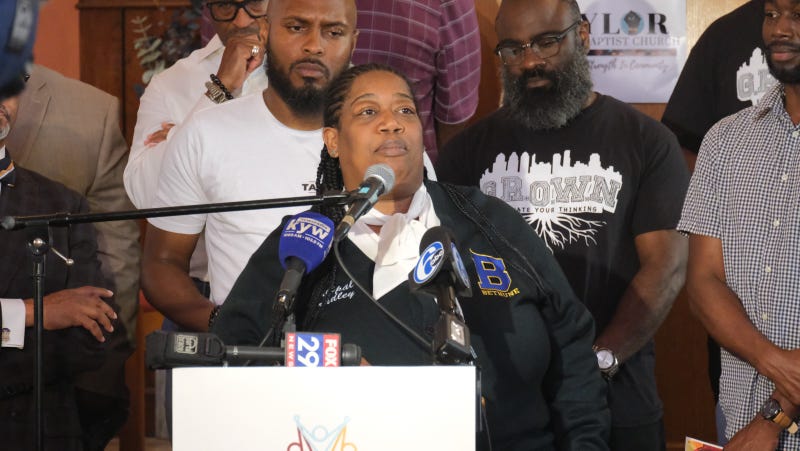 Aliya Catanch-Bradley, principal of Mary McLeod Bethune School, spoke at the unveiling of Corners to Connection, a nightly effort by Philadelphia pastors to hit the streets and help quell the current surge of gun violence in the city.