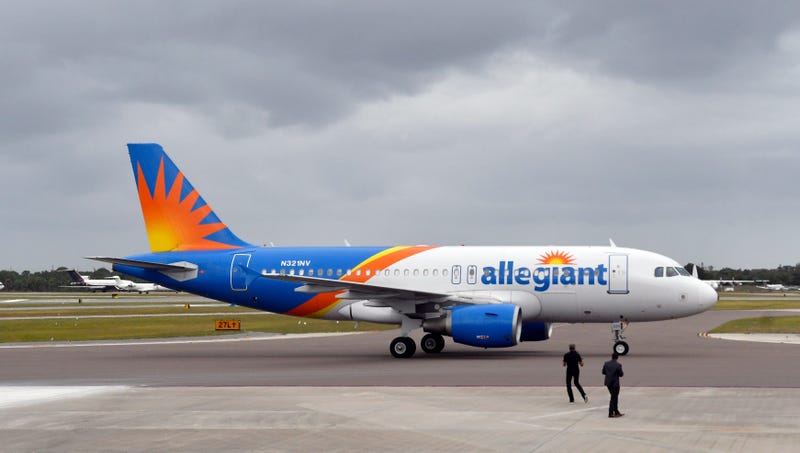 An Allegiant Airlines jet sits on an airport tarmac