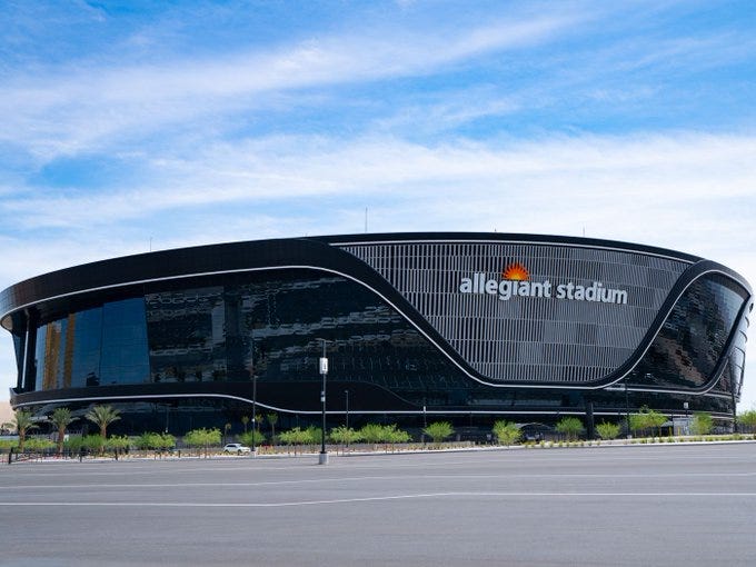Exterior view of Allegiant Stadium in Las Vegas, NV
