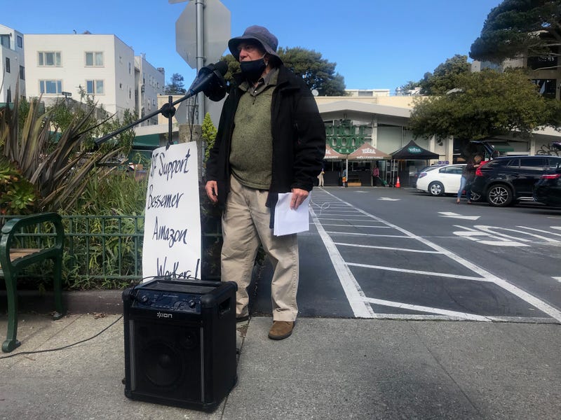 Labor activists hold demonstrations across the Bay Area in support of Alabama Amazon workers attempts to unionize.