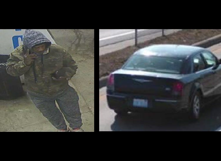 Suspect, left, accused of stealing Chrysler 300, right, with young girl inside