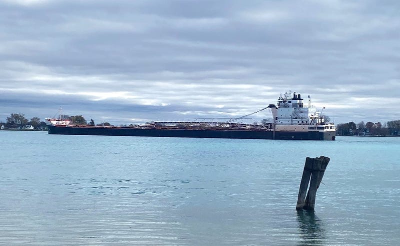The American Courage freighter sits stuck on the St. Clair River