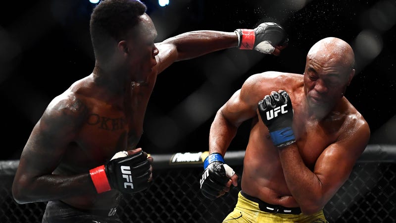 Anderson Silva dodges a punch from Israel Adesanya