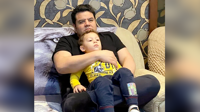 This photo provided by Angel Quintana shows Cesar Quintana and Cesar's son Alexander Quintana. Quintana said he is trying to get his son out of Ukraine, where he was taken by his mother in 2020 without his permission. A legal hearing was supposed to take place in March 2022, but since the Russian incursion it's unclear now how Quintana can get the boy out of the country and returned to Southern California.