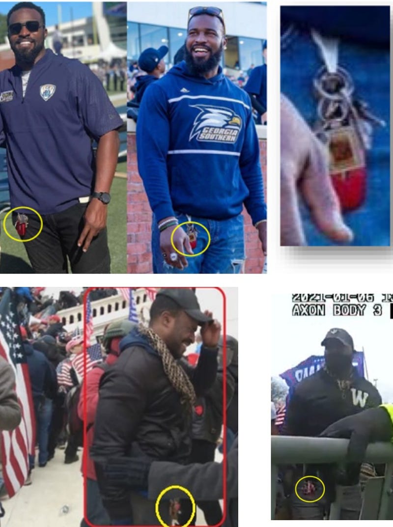 Photos showing Antwione Williams with red key fob on Instagram and at US Capitol on Jan. 6, 2021