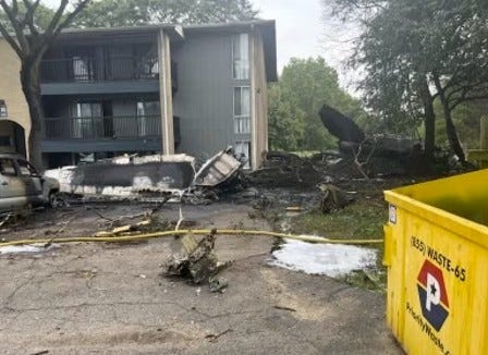 Wreckage near apartment building