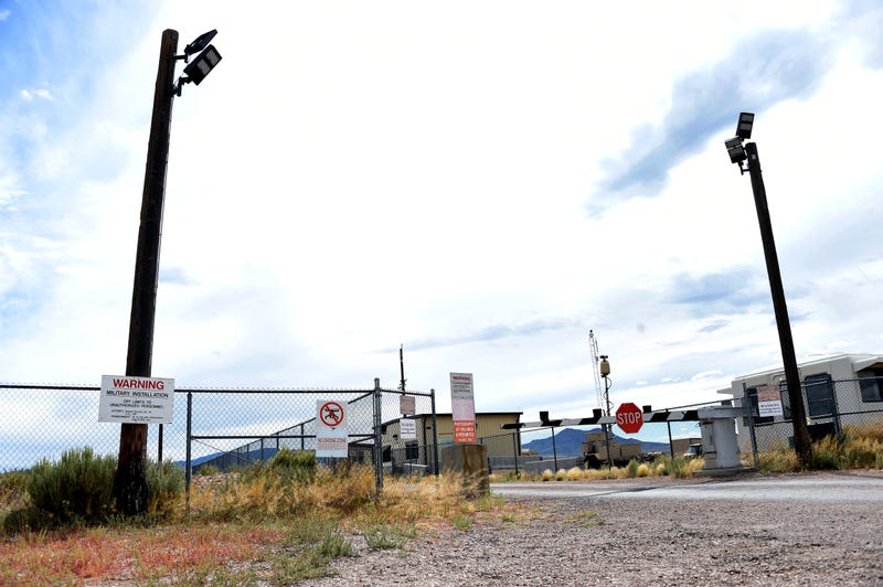 The back gate is seen at the top-secret military installation at the Nevada Test and Training Range known as Area 51 on July 22, 2019 near Rachel, Nevada