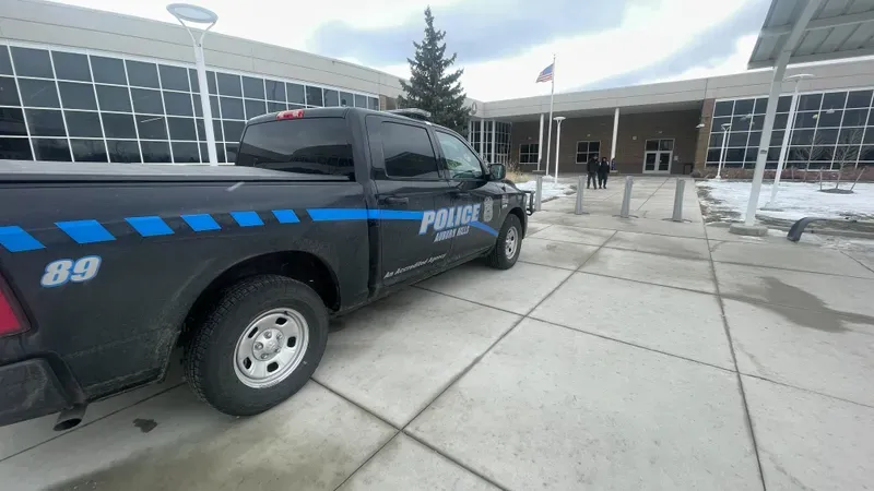 Police truck outside Auburn Hills Avondale High School