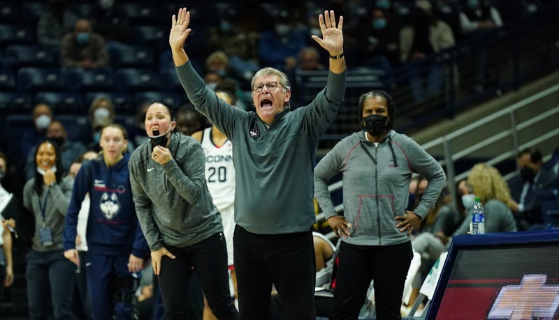 UConn Huskies head coach Geno Auriemma watches from the sideline as they take on the Creighton Bluejays in the second half at Harry A. Gampel Pavilion
