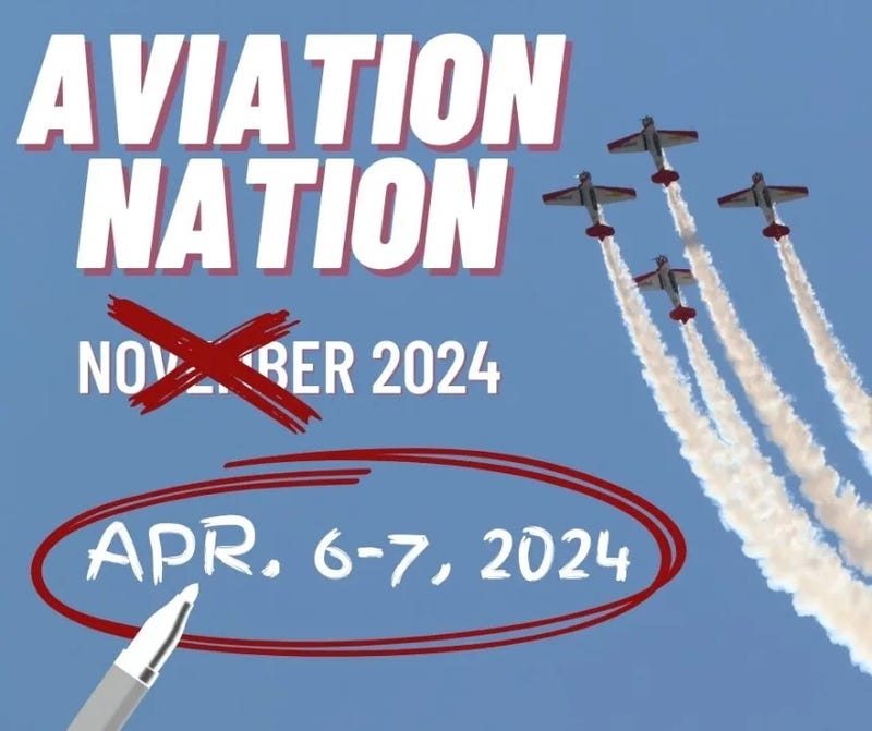 Advertisement announcing a date change for the Aviation Nation Air Show