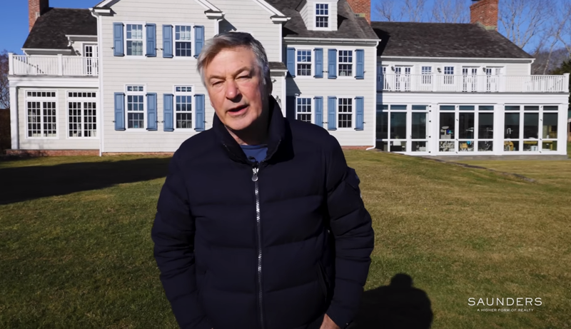 Alec Baldwin in front of his Hamptons estate for sale in a video posted by his real estate agency.