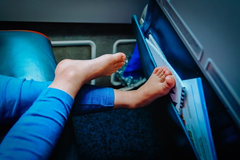 barefeet on airplane 