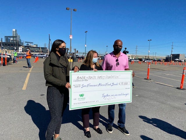 Barry Bonds donated $15,000 to the San Francisco-Marin Food Bank on Friday.