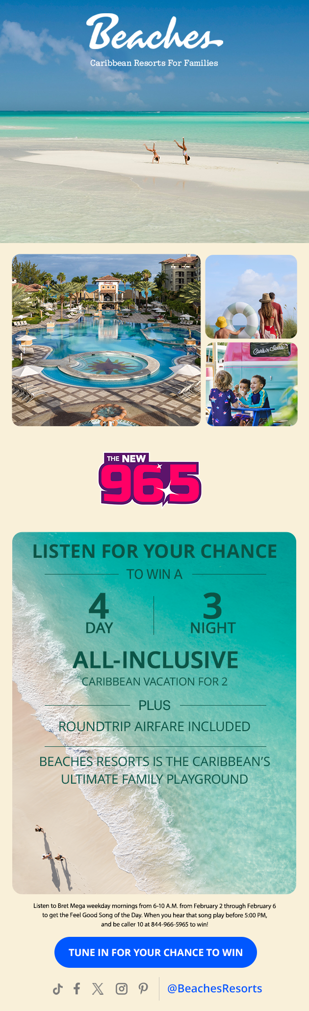 You Could Win An All-Inclusive Vacation To Beaches Resorts from The NEW 96.5!