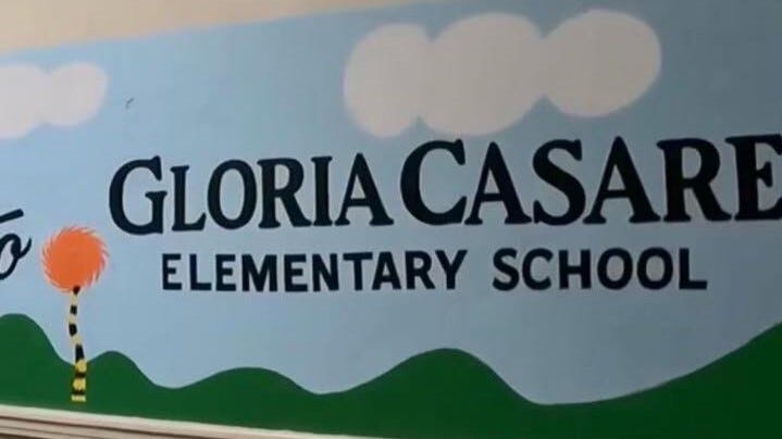 A sign inside the just-renamed Gloria Casarez Elementary School in Kensington.