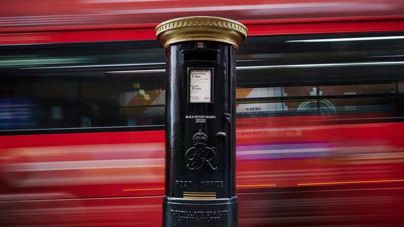 One of four postboxes across the United Kingdom to be painted black to honour black Britons as seen here in Brixton on September 30, 2020 in London, England. 