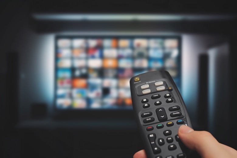 TV remote in front of TV