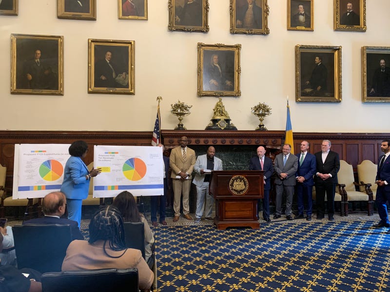 Mayor Cherelle Parker presents her new business roundtables in the Mayor's press room on Wednesday.