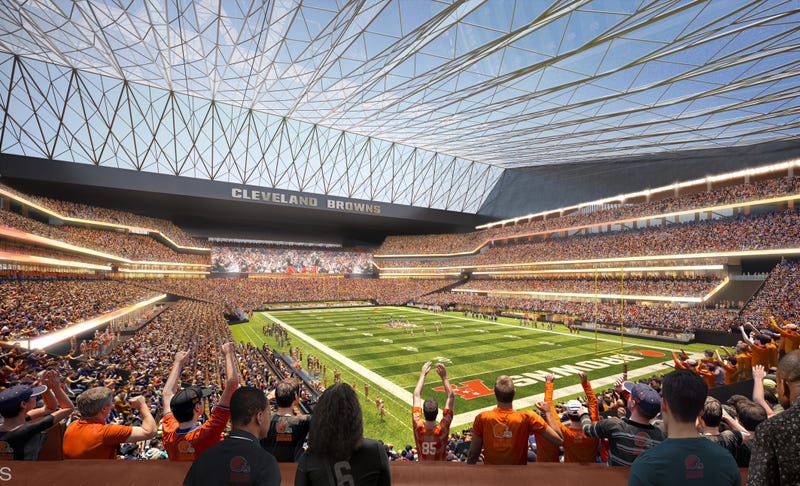 A rendering of the interior of a proposed 65,000-seat dome to be built in Brook Park for the Browns.