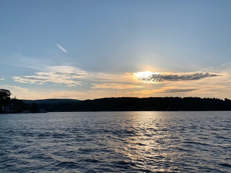 Sunset on the water at Harveys Lake