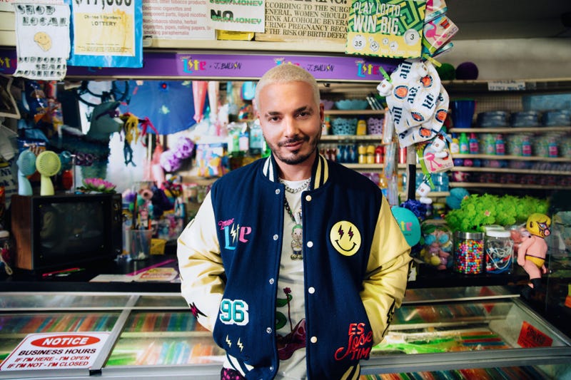J Balvin wearing a varsity jacket part of his collaboration with Miller Lite