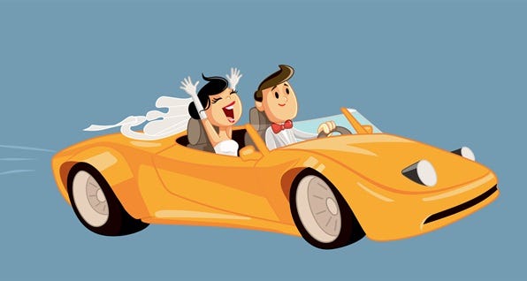 bride in car