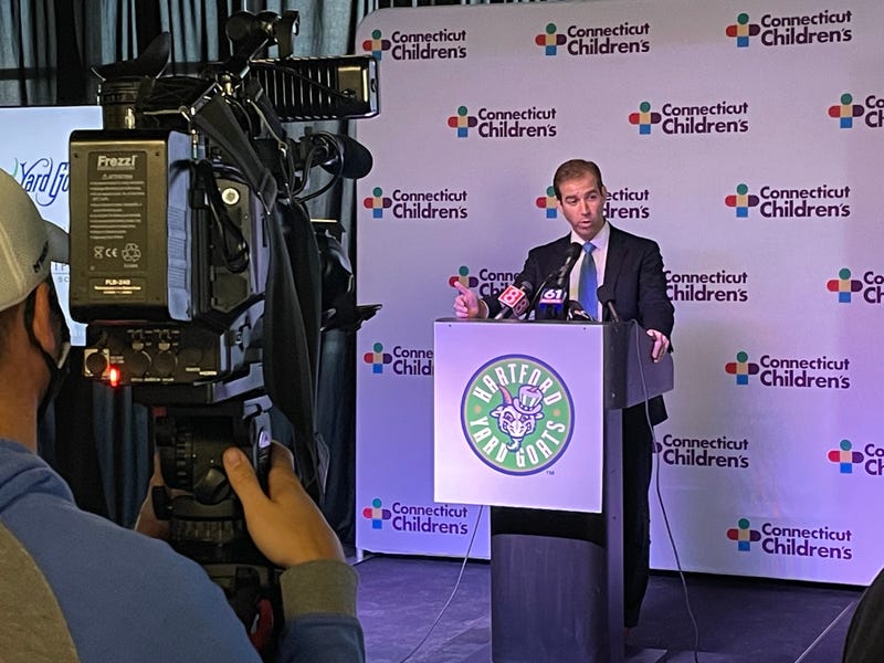 Hartford Mayor Luke Bronin at Dunkin' Donuts Park, 11/3/21