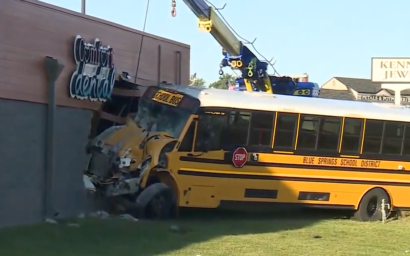 A Blue Springs school bus crashed into a building 