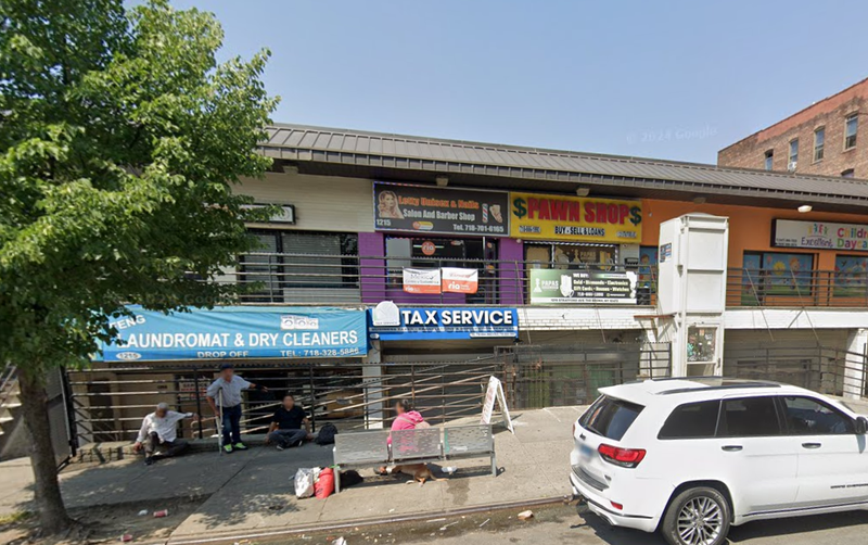 Two men were fatally stabbed outside a retail strip in the Bronx early Sunday morning, and police are searching for suspects.
