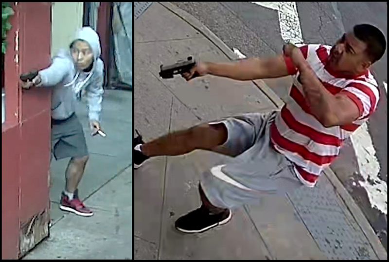 Police said one of the suspected gunmen (left) was arrested while the other (right) remains on the loose
