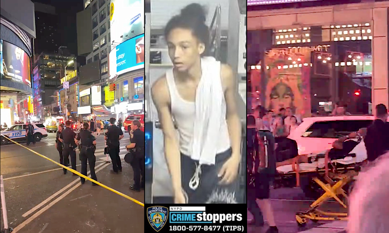 Police are searching for a young suspect after a triple shooting left three teens wounded in Times Square on Monday night