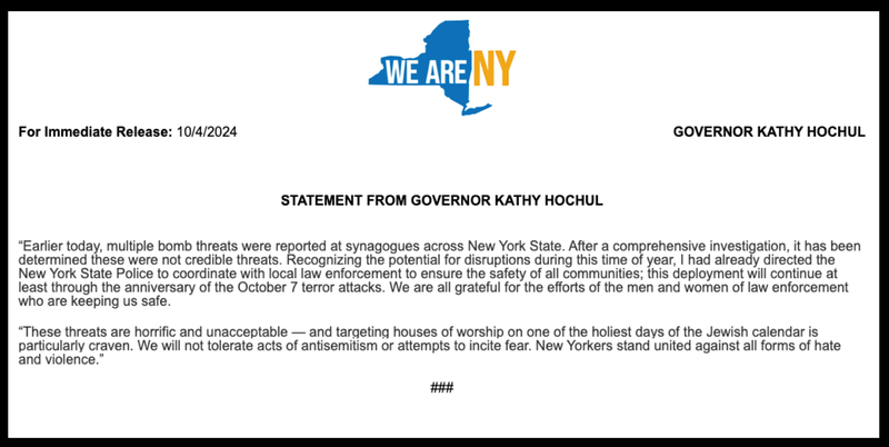The governor released a statement Friday on the bomb threats