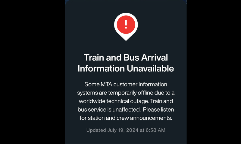 The MTA app said train and bus times were unavailable Friday