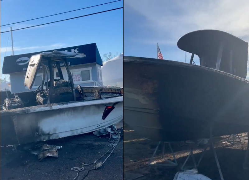 The destroyed boats were in front of the marina on Monday