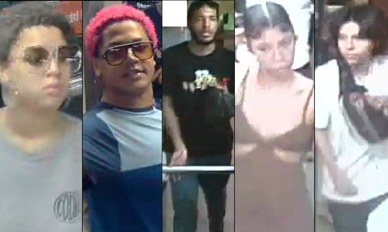 Police released images of five suspects who they say attacked two subway riders who recorded them smoking on a train