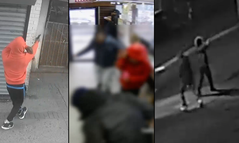 Video shows the two shootings that sent people scrambling in a courtyard and inside a deli in the Rockaways