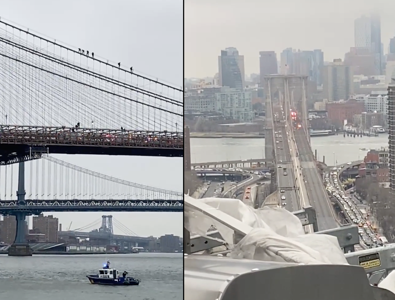 Emergency responders appeared to be on the cables of the bridge