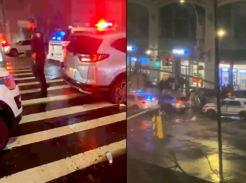 A 19-year-old pregnant woman was shot in the thigh as she sat in a car in Washington Heights on a rainy Monday night
