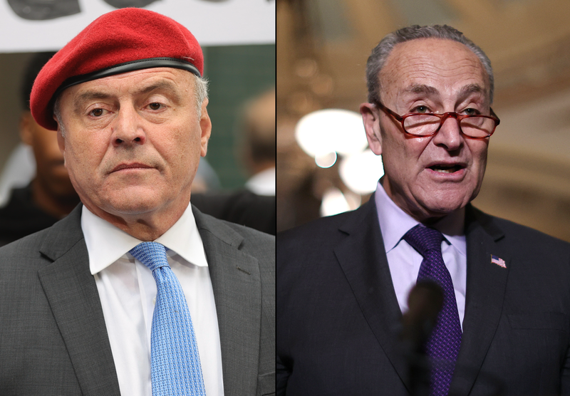 Curtis Sliwa (left) and Sen. Chuck Schumer (right)