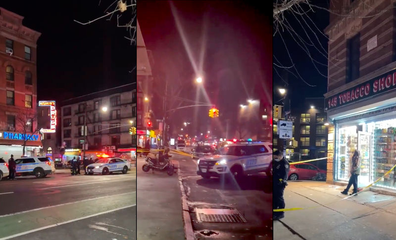 Two street corners at West 145th Street and Amsterdam Avenue were cordoned off with police tape after the first stabbing in Hamilton Heights on Wednesday night