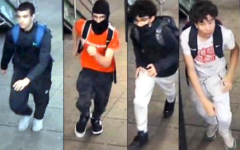 The four suspects in the May 17 attack at the Queens Plaza station in Long Island City