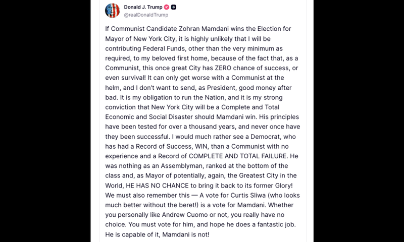 Trump, a former New York resident of note, has loomed over the race for months. The Republican president has threatened to arrest Mamdani, deport him and take over the city if he wins