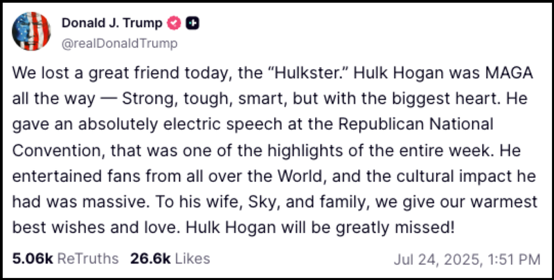 Trump said Hogan would be "greatly missed"