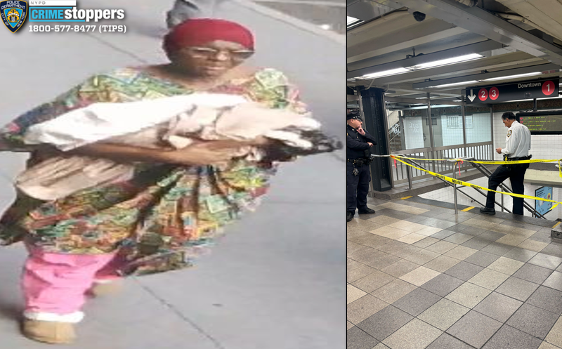 The NYPD released images of a woman who allegedly left a baby unattended Monday on the subway stairs near the 1/2/3 platforms at Penn Station