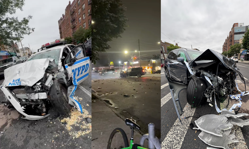 The high-impact crash left the vehicles completely smashed across an entire block of Coney Island Avenue